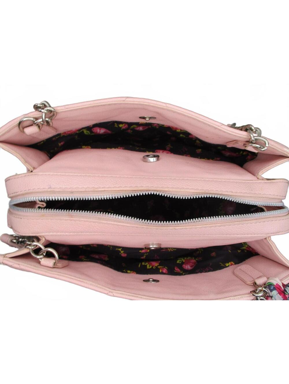 Betsey Johnson Pink Quilted Heart Stud Satchel Shoulder Bag with Floral Scarf - Picture 7 of 8